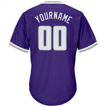 Загрузить изображение в средство просмотра галереи, Custom Purple White-Gray Authentic Throwback Rib-Knit Baseball Jersey Shirt