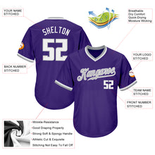 Загрузить изображение в средство просмотра галереи, Custom Purple White-Gray Authentic Throwback Rib-Knit Baseball Jersey Shirt
