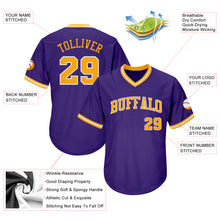 Загрузить изображение в средство просмотра галереи, Custom Purple Gold-White Authentic Throwback Rib-Knit Baseball Jersey Shirt