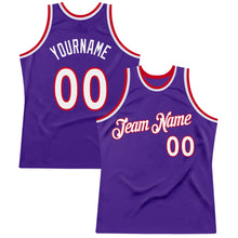 Load image into Gallery viewer, Custom Purple White-Red Authentic Throwback Basketball Jersey