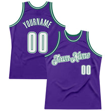 Load image into Gallery viewer, Custom Purple White-Kelly Green Authentic Throwback Basketball Jersey