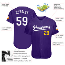 Загрузить изображение в средство просмотра галереи, Custom Purple White-Gold Authentic Baseball Jersey