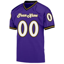 Загрузить изображение в средство просмотра галереи, Custom Purple White-Old Gold Mesh Authentic Throwback Football Jersey