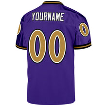 Load image into Gallery viewer, Custom Purple Old Gold-Black Mesh Authentic Throwback Football Jersey