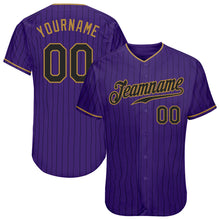 Load image into Gallery viewer, Custom Purple Black Pinstripe Black-Old Gold Authentic Baseball Jersey