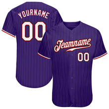 Load image into Gallery viewer, Custom Purple Black Pinstripe White-Red Authentic Baseball Jersey