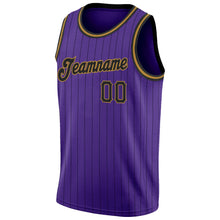 Load image into Gallery viewer, Custom Purple Black Pinstripe Black-Old Gold Authentic Basketball Jersey