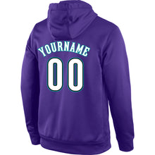 Load image into Gallery viewer, Custom Stitched Purple White-Aqua Sports Pullover Sweatshirt Hoodie