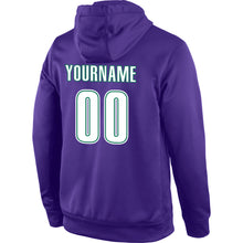 Load image into Gallery viewer, Custom Stitched Purple White-Kelly Green Sports Pullover Sweatshirt Hoodie