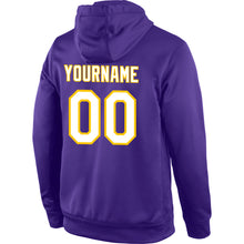 Load image into Gallery viewer, Custom Stitched Purple White-Gold Sports Pullover Sweatshirt Hoodie