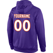 Load image into Gallery viewer, Custom Stitched Purple White-Orange Sports Pullover Sweatshirt Hoodie