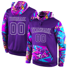 Загрузить изображение в средство просмотра галереи, Custom Stitched Purple Purple-White 3D Pattern Design Sports Pullover Sweatshirt Hoodie