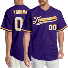 Загрузить изображение в средство просмотра галереи, Custom Purple White-Gold Authentic Baseball Jersey