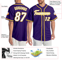 Загрузить изображение в средство просмотра галереи, Custom Purple White-Gold Authentic Baseball Jersey