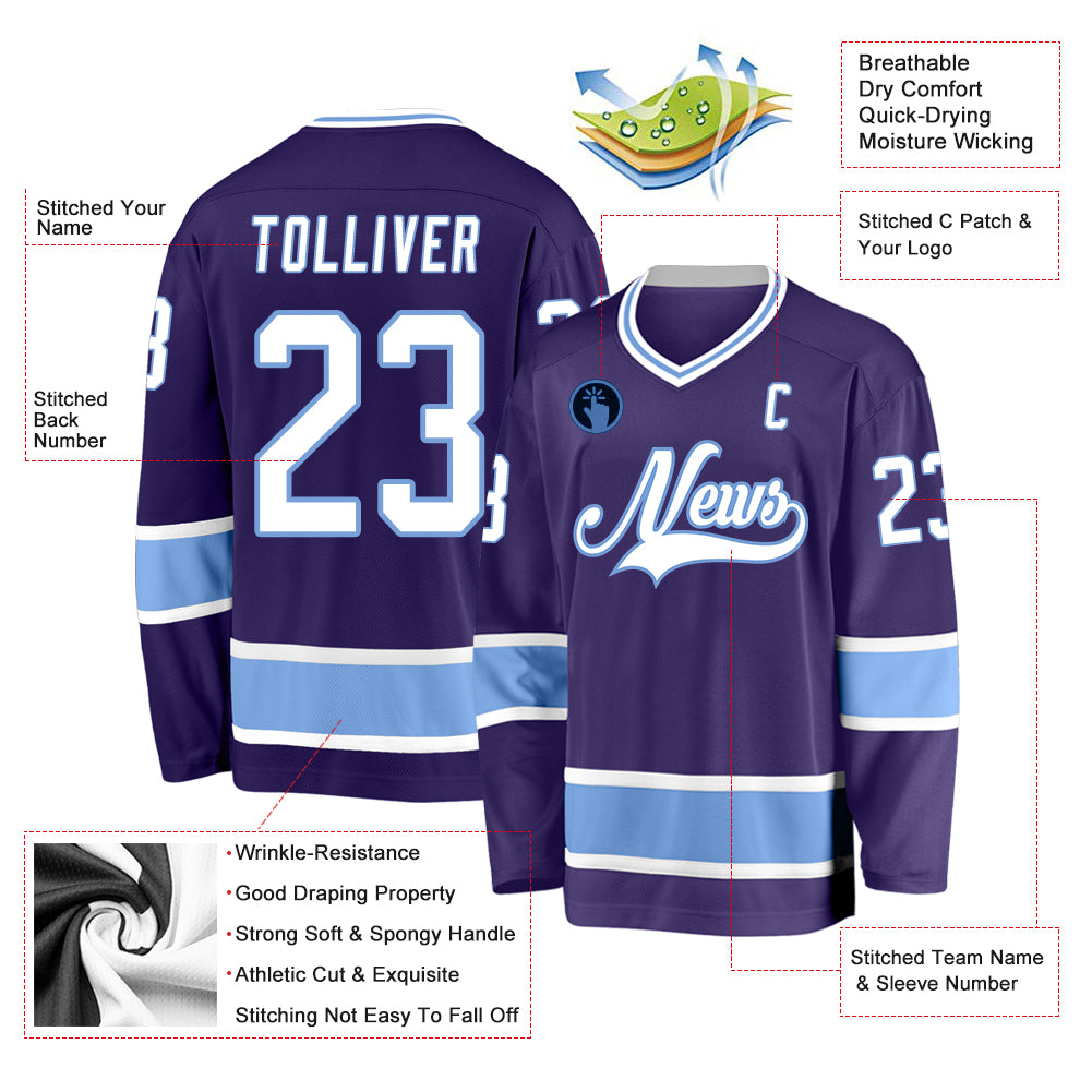 Custom Purple White-Light Blue Hockey Jersey