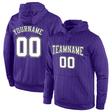 Load image into Gallery viewer, Custom Stitched Purple Black Pinstripe White-Gray Sports Pullover Sweatshirt Hoodie