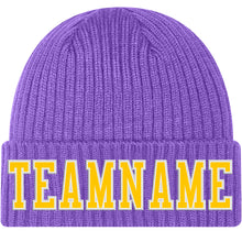 Charger l'image dans la galerie, Custom Purple Gold-White Stitched Cuffed Knit Hat