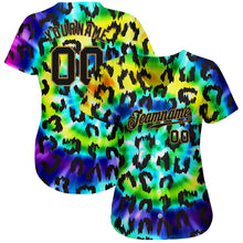 Load image into Gallery viewer, Custom Purple Black-Old Gold 3D Pattern Design Leopard Authentic Baseball Jersey