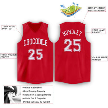 Custom Red White V-Neck Basketball Jersey