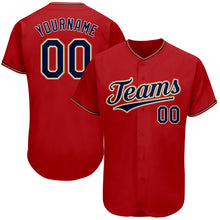 Load image into Gallery viewer, Custom Red Navy-Old Gold Authentic Baseball Jersey