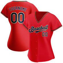 Load image into Gallery viewer, Custom Red Navy-Old Gold Authentic Baseball Jersey