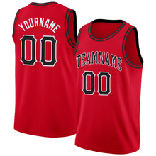 Load image into Gallery viewer, Custom Red Black-White Round Neck Rib-Knit Basketball Jersey