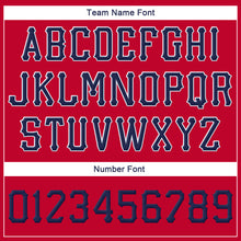 Load image into Gallery viewer, Custom Red Navy-White Stitched Adjustable Snapback Hat