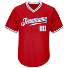 Загрузить изображение в средство просмотра галереи, Custom Red White-Light Blue Authentic Throwback Rib-Knit Baseball Jersey Shirt