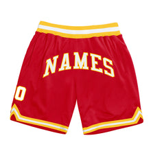 Загрузить изображение в средство просмотра галереи, Custom Red White-Gold Authentic Throwback Basketball Shorts