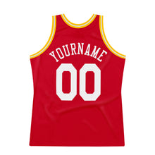 Загрузить изображение в средство просмотра галереи, Custom Red White-Gold Authentic Throwback Basketball Jersey