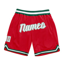 Load image into Gallery viewer, Custom Red White-Kelly Green Authentic Throwback Basketball Shorts