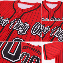 Load image into Gallery viewer, Custom Red Black Pinstripe Black-White Authentic Baseball Jersey