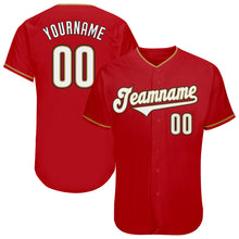 Load image into Gallery viewer, Custom Red White-Old Gold Authentic Baseball Jersey