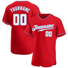Load image into Gallery viewer, Custom Red White-Light Blue Authentic Baseball Jersey