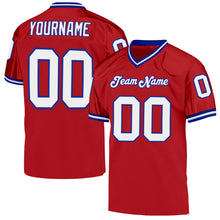 Загрузить изображение в средство просмотра галереи, Custom Red White-Royal Mesh Authentic Throwback Football Jersey