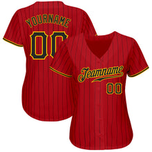 Load image into Gallery viewer, Custom Red Black Pinstripe Black-Gold Authentic Baseball Jersey