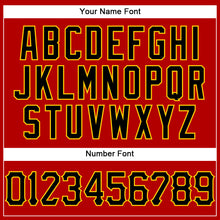 Load image into Gallery viewer, Custom Red Black Pinstripe Black-Gold Authentic Baseball Jersey