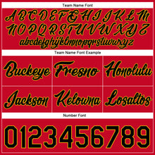 Load image into Gallery viewer, Custom Red Black-Gold Authentic Throwback Basketball Shorts