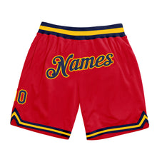 Load image into Gallery viewer, Custom Red Navy-Gold Authentic Throwback Basketball Shorts