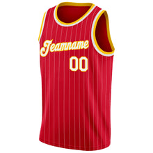 Charger l'image dans la galerie, Custom Red White Pinstripe White-Gold Authentic Basketball Jersey