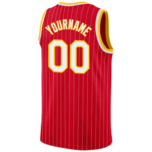 Charger l'image dans la galerie, Custom Red White Pinstripe White-Gold Authentic Basketball Jersey