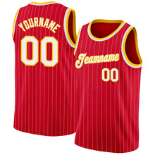 Charger l'image dans la galerie, Custom Red White Pinstripe White-Gold Authentic Basketball Jersey