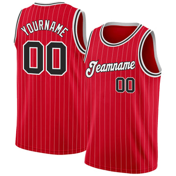 Custom Red White Pinstripe Black-White Authentic Basketball Jersey