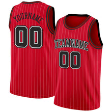 Charger l'image dans la galerie, Custom Red White Pinstripe Black-White Authentic Basketball Jersey