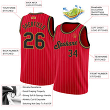 Charger l'image dans la galerie, Custom Red White Pinstripe Black-Old Gold Authentic Basketball Jersey