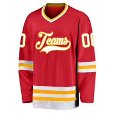 Load image into Gallery viewer, Custom Red White-Gold Hockey Jersey