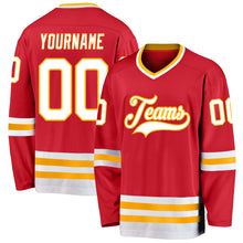 Load image into Gallery viewer, Custom Red White-Gold Hockey Jersey