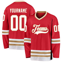 Загрузить изображение в средство просмотра галереи, Custom Red White-Old Gold Hockey Jersey