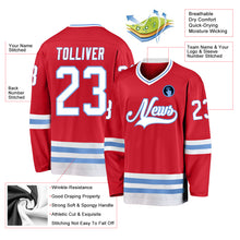 Load image into Gallery viewer, Custom Red White-Light Blue Hockey Jersey