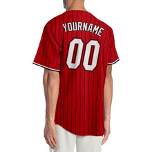 Load image into Gallery viewer, Custom Red Black Pinstripe White-Black Authentic Baseball Jersey